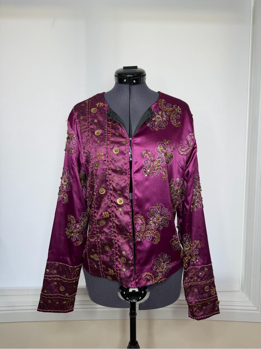 Chico's Plum Satin Embellished Jacket